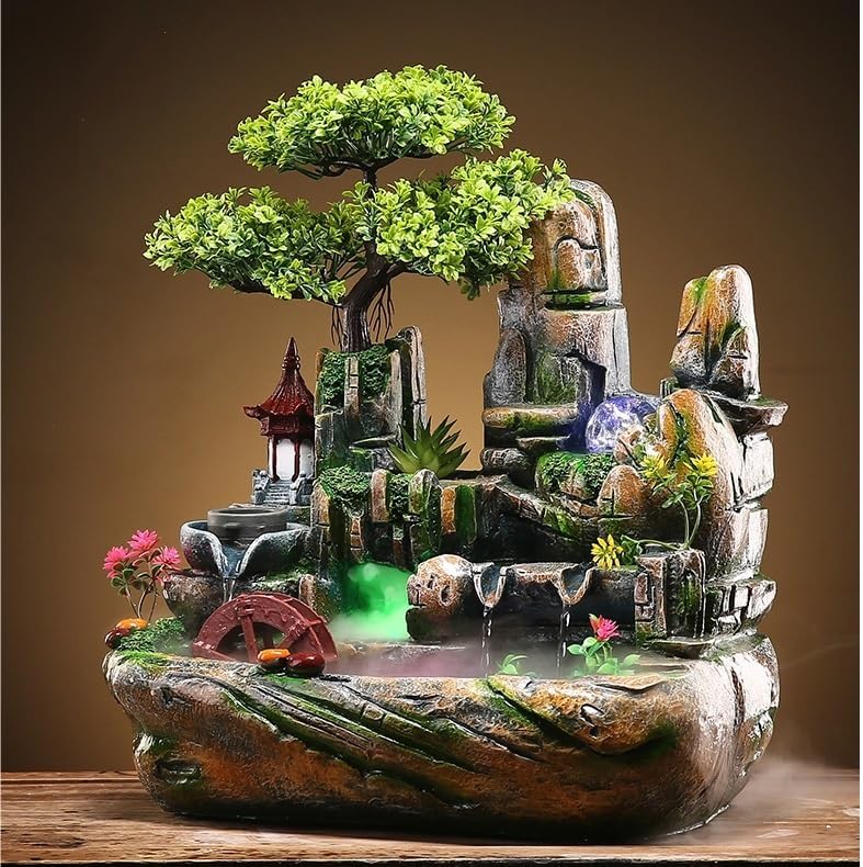 GUERNSEY Tabletop Fountain Tabletop Fountain Desktop Water Atomizing Fountain Bonsai Rockery Water Fountain Desktop Ornaments Indoor Fountain