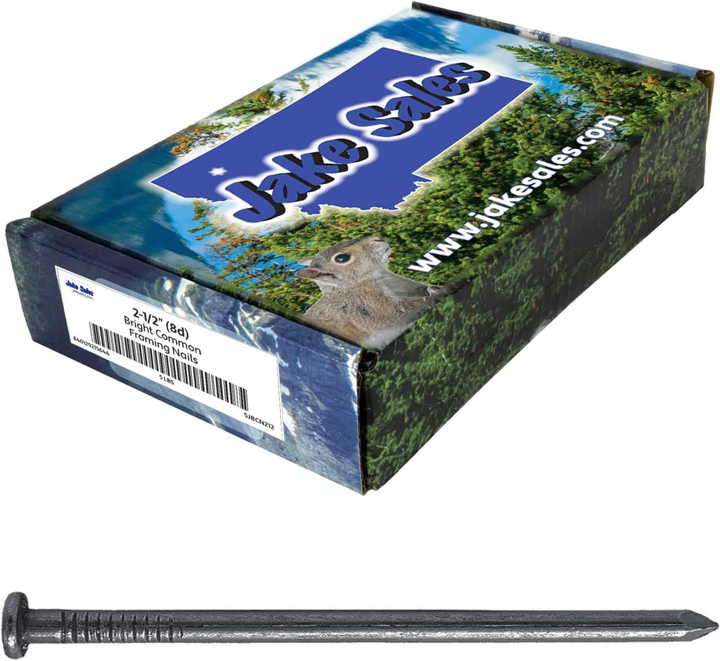 2-1/2' Bright Common Framing Nail (8D) - Heavy-Duty Fastener Designed for Interior Construction Applications - Uncoated Carbon Steel with Smooth Shank - Load Bearing - 9 X 5 POUND BOXES ~4,032 Nails