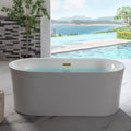 WOODBRIDGE 59' Acrylic Freestanding Bathtub Contemporary Soaking Tub with Brushed Gold Overflow and Drain,White Tub,B0058-BG