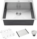 25-Inch Drop-In Kitchen Sink, SINKVINE 25' x 22' Stainless Steel Indoor and Outdoor Sink, Top Mount Large Deep Single Bowl Sink for Laundry Room, with Drain Strainer, Bottom Grid, Roll-up Drying Unit