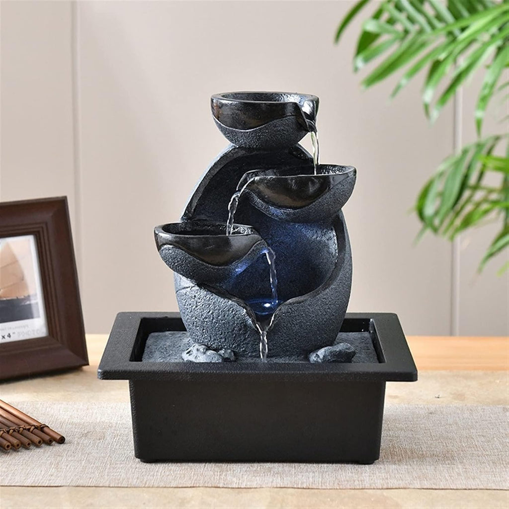 HIHELO Tabletop Fountain Indoor Water Fountain Table Fountain Multi-Color LED Lights for Home Office Soothing Cascading Water Sound Layered Desktop Function Indoor Fountain (Color : E)