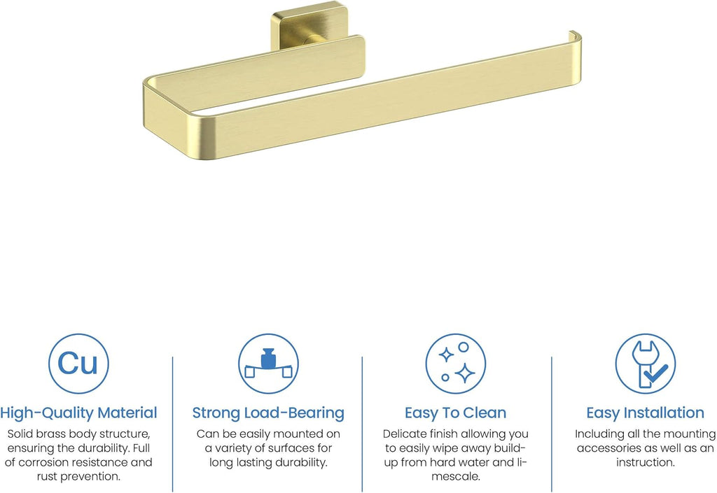 KIBI Blaze 4-Piece Bathroom Hardware Set – Includes Towel Bar, Toilet Paper Holder & 2 Robe Hook, Solid Brass, Wall-Mounted, Rust-Resistant, Modern Bath Accessories (Brushed Gold, KBA16-4-1)