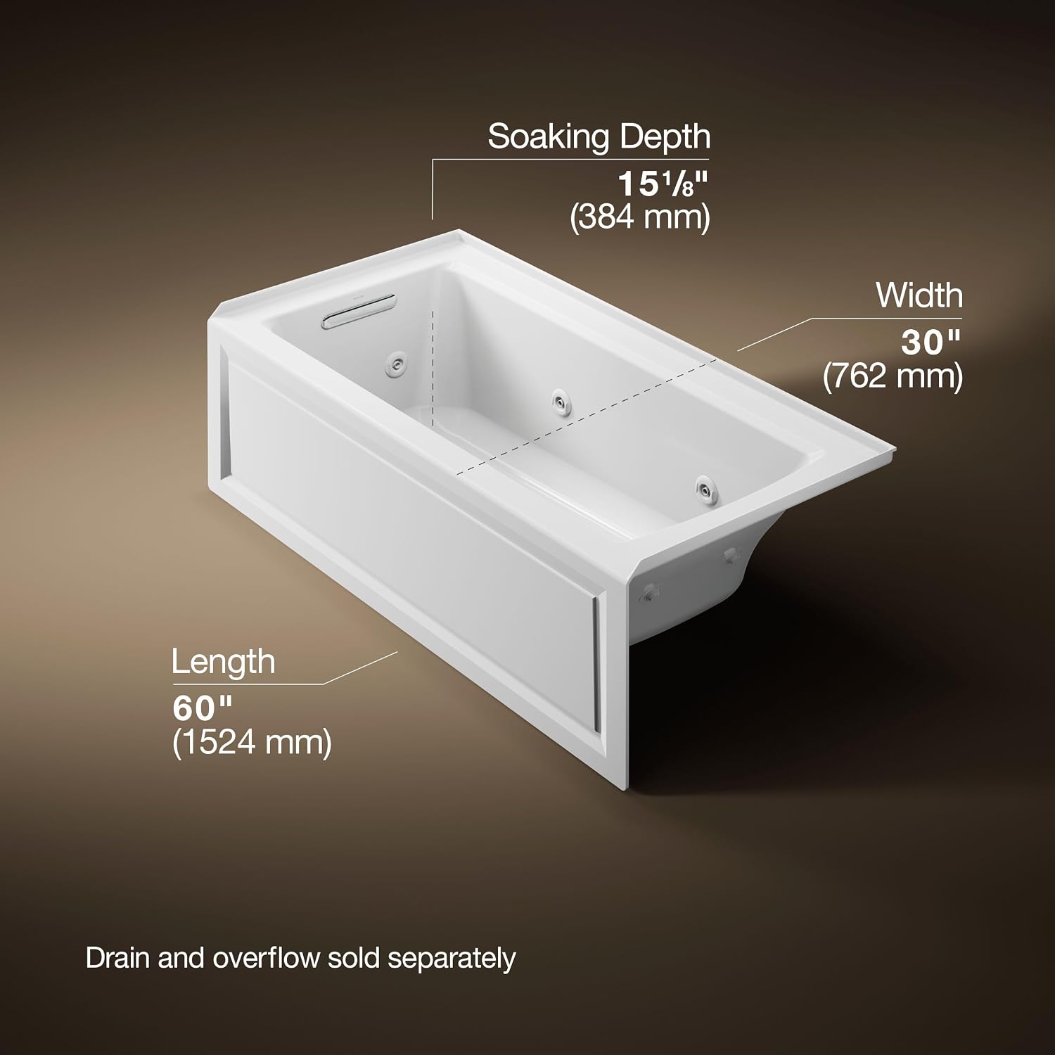 Kohler K-1947-LA-0 Archer 60' x 30' Alcove Whirlpool with Integral Apron, Tile Flange and Left-Hand Drain, White