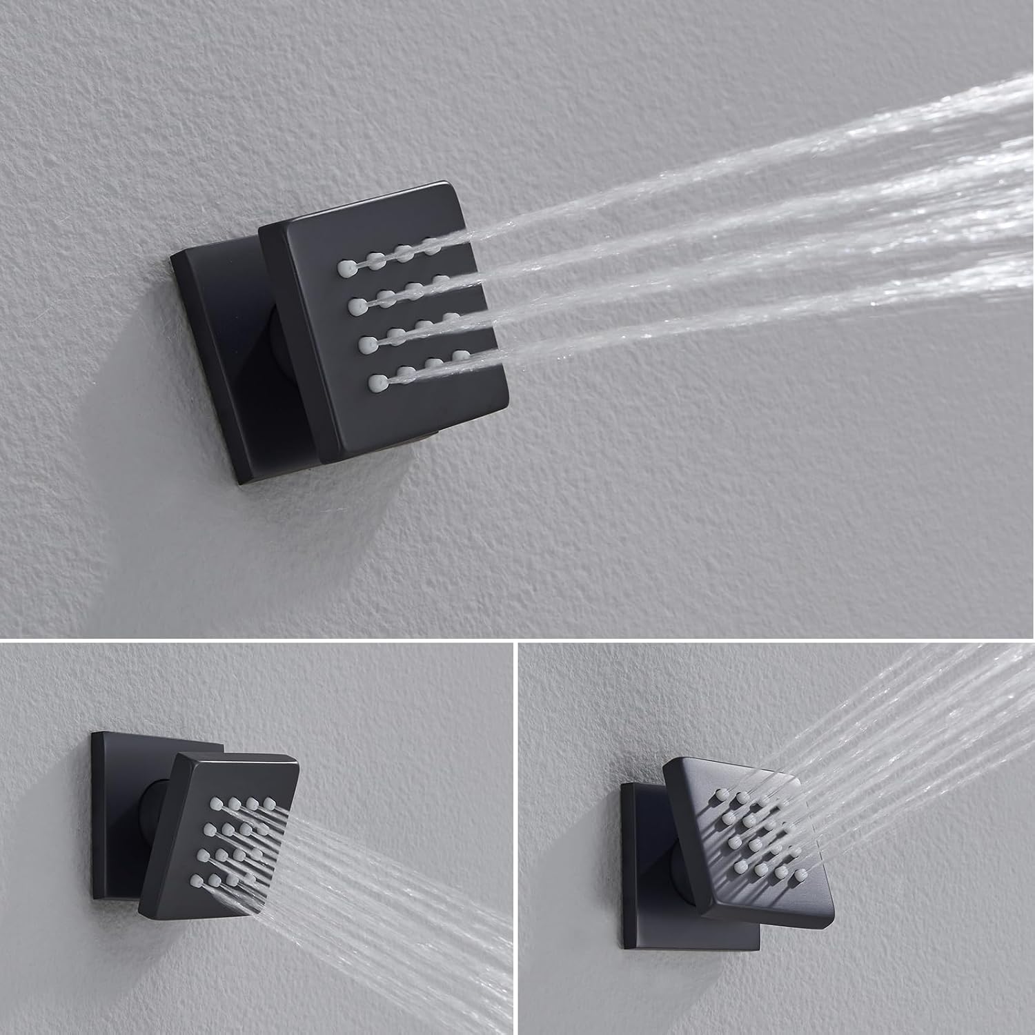 Iriber Mattle Black Square Rain Shower System with 4 PCS Body Jets 3 Function Shower Faucet Set Contain 12 Inch Shower Head and Handheld Wall Mounted Pressure Balance Shower Trim Kit (Valve Included)