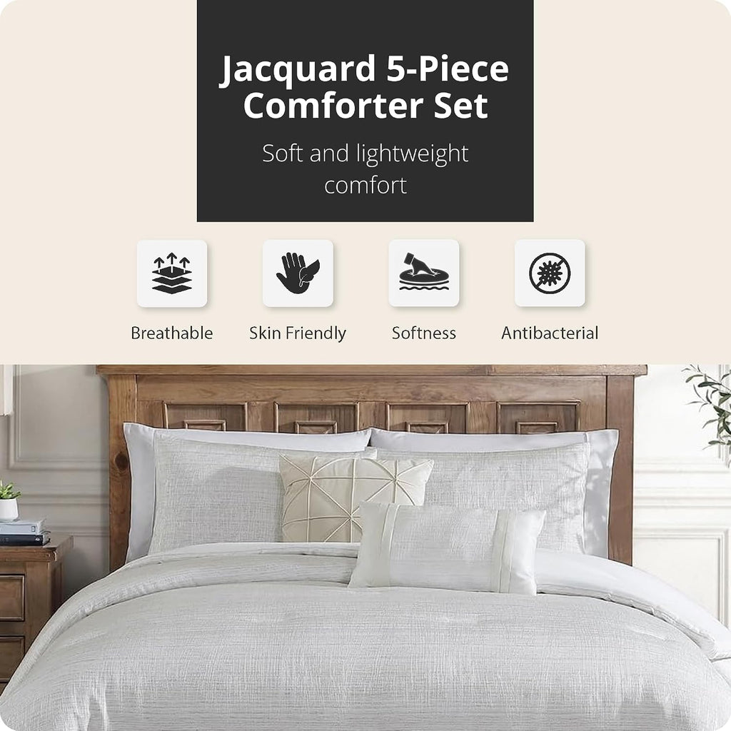 Tahari Home King Size Bedding Set - 5 Piece | Comforter, 2 Shams & 2 Decorative Pillows | Elegant Home Decor | Soft, Durable & Breathable | Fade & Wrinkle Resistant | Olivia Collection, Ivory