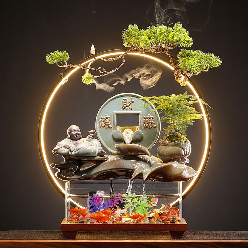 GUERNSEY Tabletop Fountain Tabletop Fountains Chinese Style Entrance Glass Fish Tank Ornaments Creative Flowing Water Table Fountain Ornaments Office Decorations Indoor Fountain