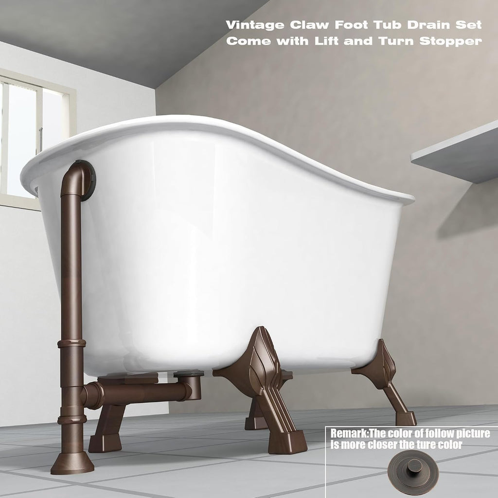 Artiwell Vintage Claw Foot Tub Drain Kit with Lift and Turn Bath Drain Stopper, 1-1/2' Brass Tubular Leg Tub Bathtub Waste and Overflow Drain Assembly with Drain Plug and Bathtub Overflow Cover