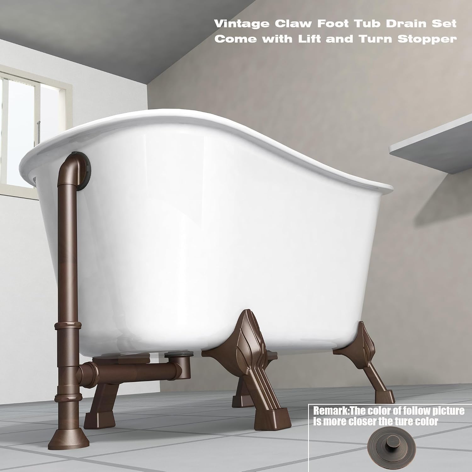 Artiwell Vintage Claw Foot Tub Drain Kit with Lift and Turn Bath Drain Stopper, 1-1/2' Brass Tubular Leg Tub Bathtub Waste and Overflow Drain Assembly with Drain Plug and Bathtub Overflow Cover