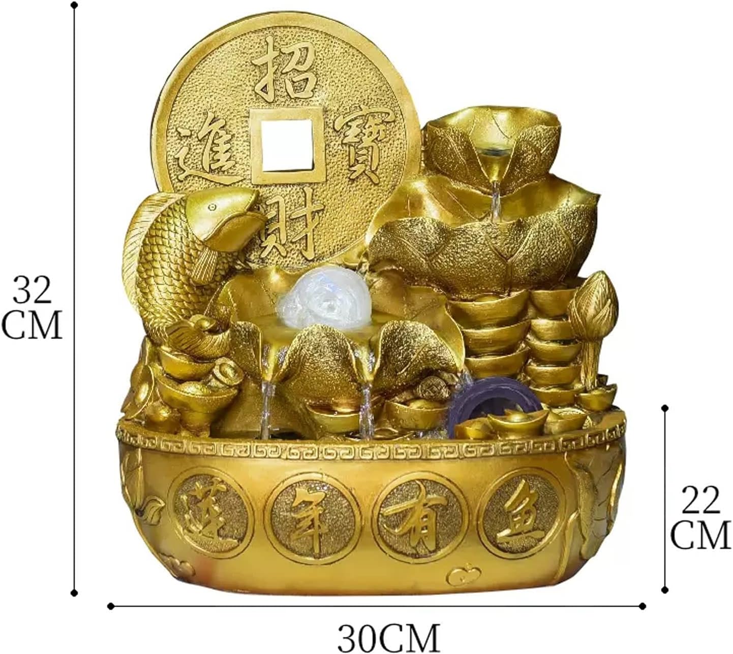 HIHELO Tabletop Fountain Gold Tabletop Fountain with Water Pump, Feng Shui Interior Decoration Tabletop Decoration Waterfall Fountain for Office and Home Indoor Fountain