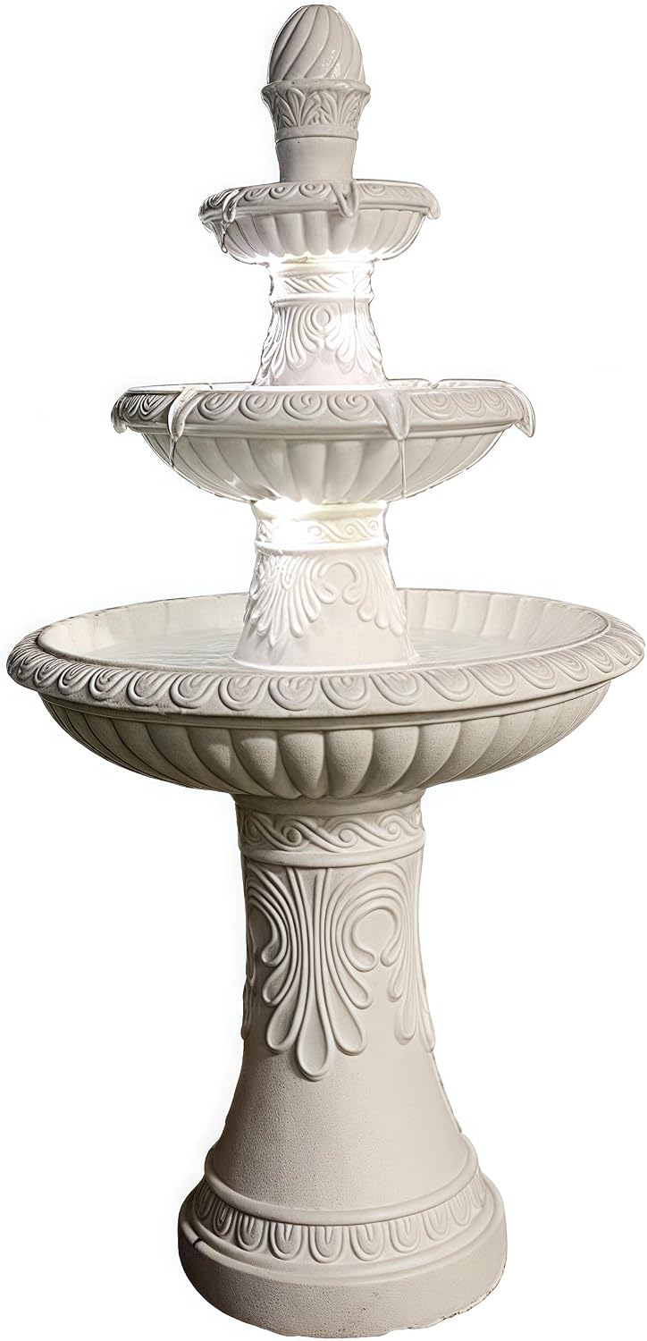 Top Outdoor Water Fountain Outside, Garden Water Fountain Decor for Gardens, Landscaping, Patios, Lawns (White)
