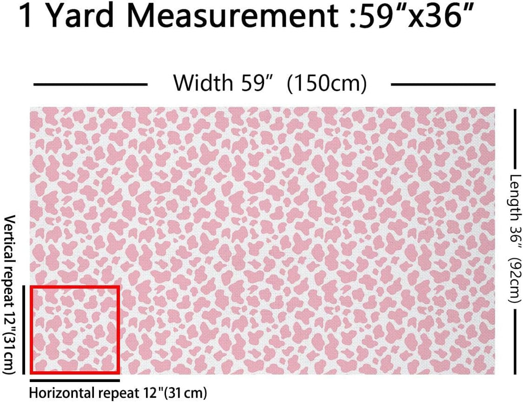 Cow Print Fabric By The Yard Cowhide Upholstery Fabric for Quilting Sewing Clothing Milk Cow Farmhouse Animal Decorative Fabric Upholstery and Home Accents, DIY Craft Patchwork, 10 Yards, Pink