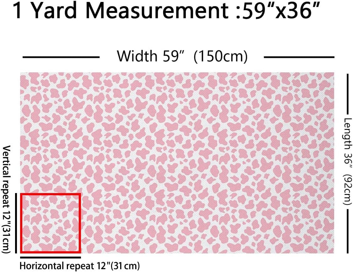 Cow Print Fabric By The Yard Cowhide Upholstery Fabric for Quilting Sewing Clothing Milk Cow Farmhouse Animal Decorative Fabric Upholstery and Home Accents, DIY Craft Patchwork, 10 Yards, Pink