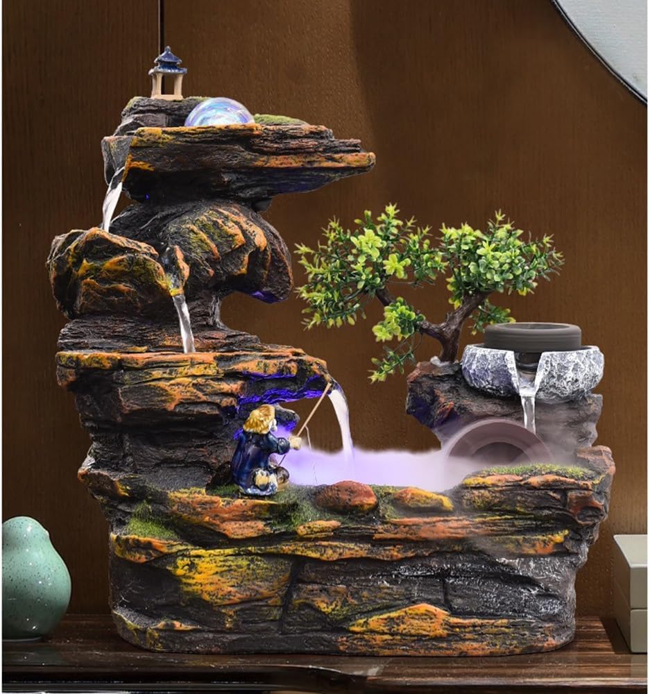 GRFIT Indoor Fountain Automatic Flow Waterfall Fountain Prosperity Mountain for Business & Home Decor Tabletop Fountain