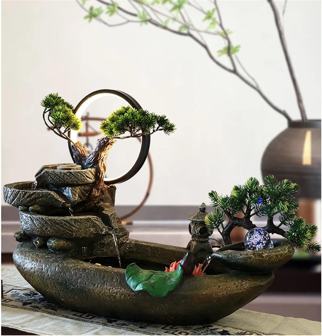 HIHELO Tabletop Fountain Desktop Landscape Ornament Office Small Rockery Water Fountain with Aperture Home Decoration Water Fountain Indoor Fountain