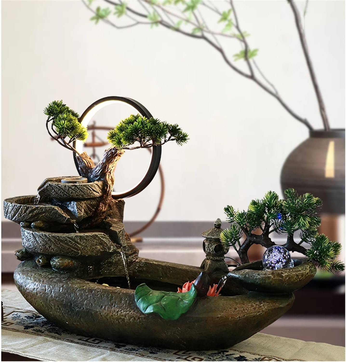 HIHELO Tabletop Fountain Desktop Landscape Ornament Office Small Rockery Water Fountain with Aperture Home Decoration Water Fountain Indoor Fountain