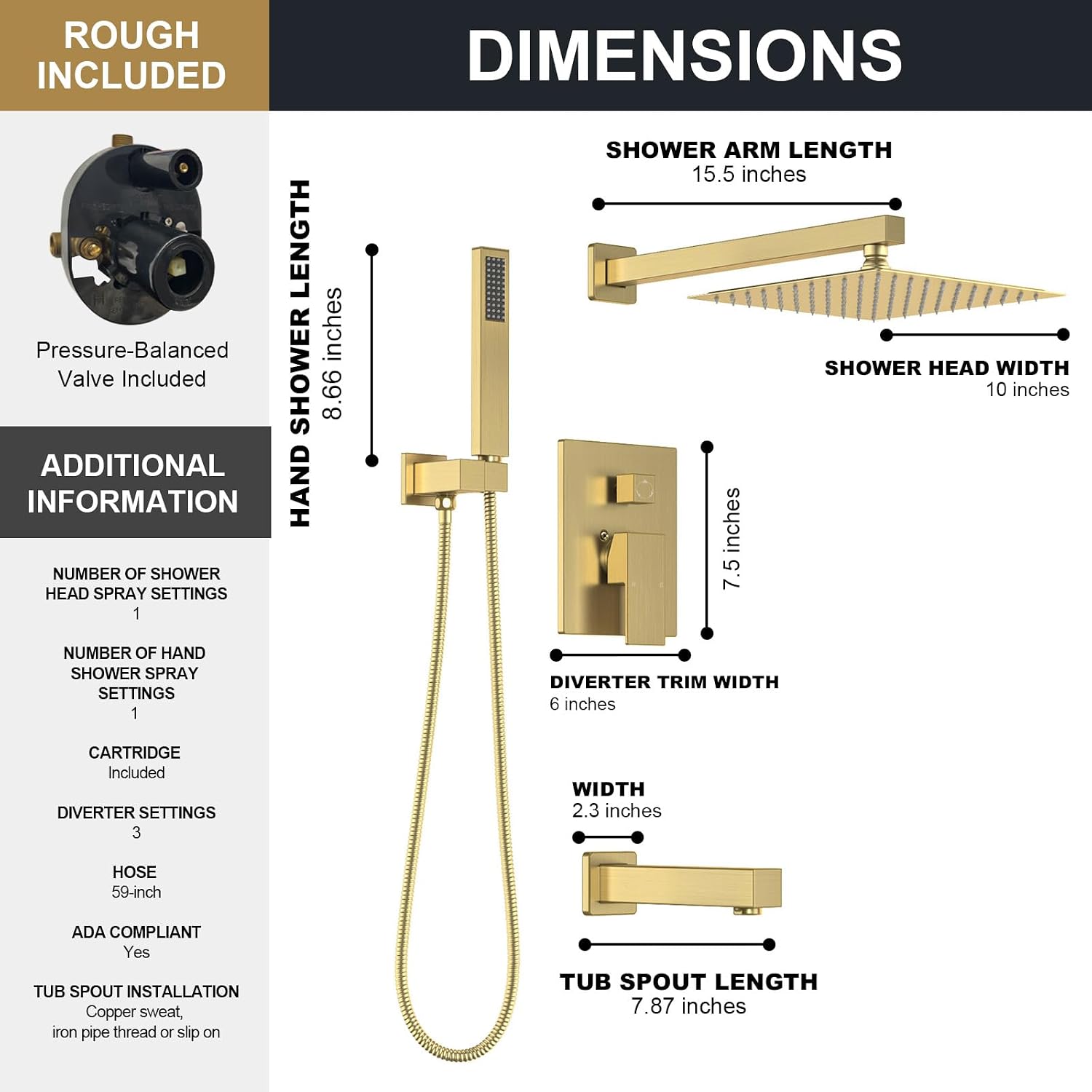 Lava Odoro 3-Setting Tub and Shower Faucet Set with Bathroom Faucet, Brushed Gold