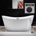 WOODBRIDGE 67' Acrylic Freestanding Bathtub Contemporary Soaking White Tub with Matte Black Overflow and Drain,B0010-MB