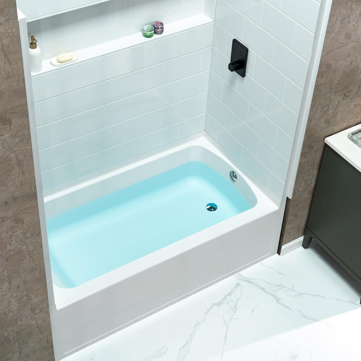 WOODBRIDGE 60' x 32' Four-Piece Direct-to-Stud Alcove Tub Surround with Right-Drain Hole Soaking Bathtub Combo in White