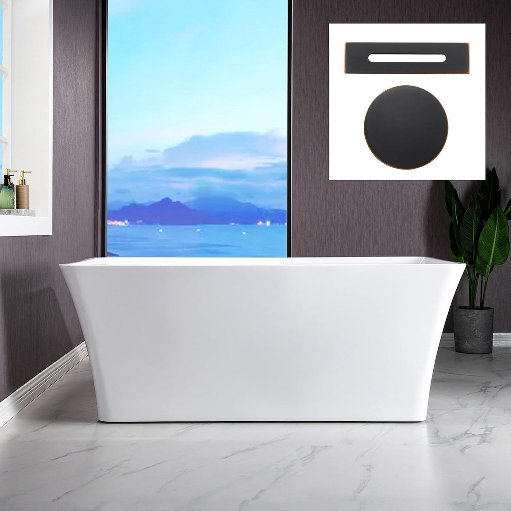 WOODBRIDGE 59' Freestanding White Acylic Soaking Bathtub with ORB Drain and Overflow,BTS1509-ORB-Drain&O