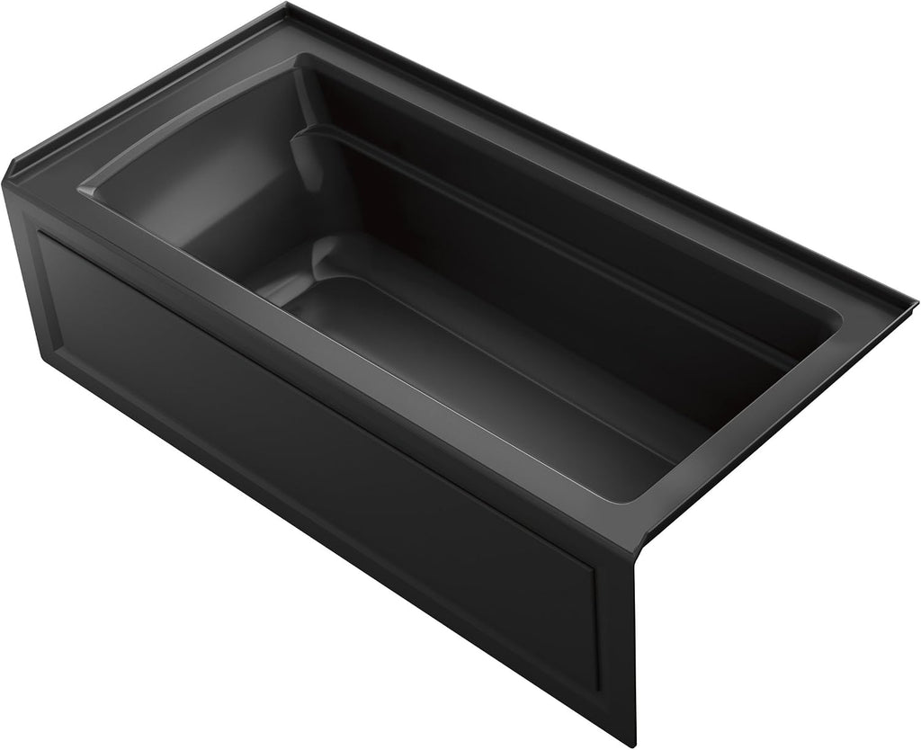 KOHLER Archer ExoCrylic 66 In. x 32 In. Three-Side Integral Flange Bath with Apron and Right-Hand Drain, Black Black