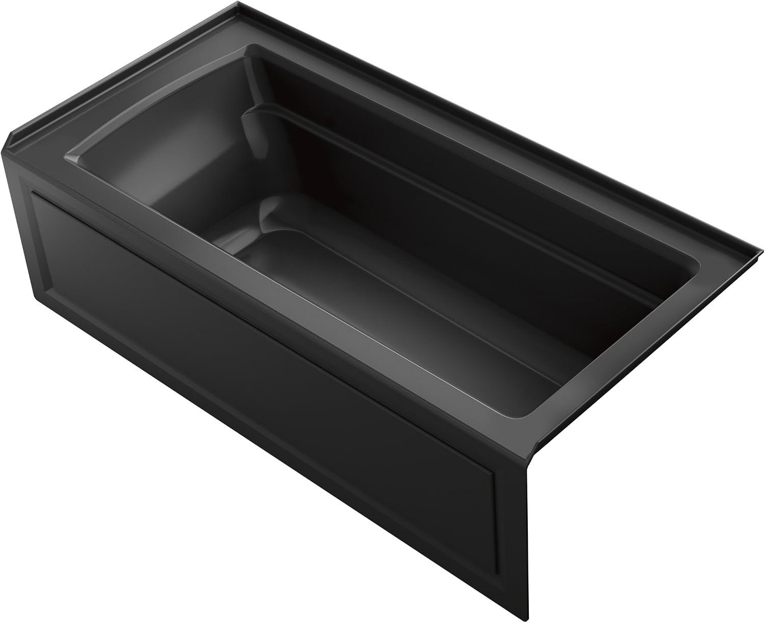 KOHLER Archer ExoCrylic 66 In. x 32 In. Three-Side Integral Flange Bath with Apron and Right-Hand Drain, Black Black