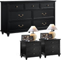 Joaxswe Farmhouse Dresser and Nightstand Sets 3 Piece, Nightstands Set of 2 and 7 Drawers for Bedroom, 54' Wide Dresser and 24' Inch Night Stand Set for Bedroom, Living Room, Hallway