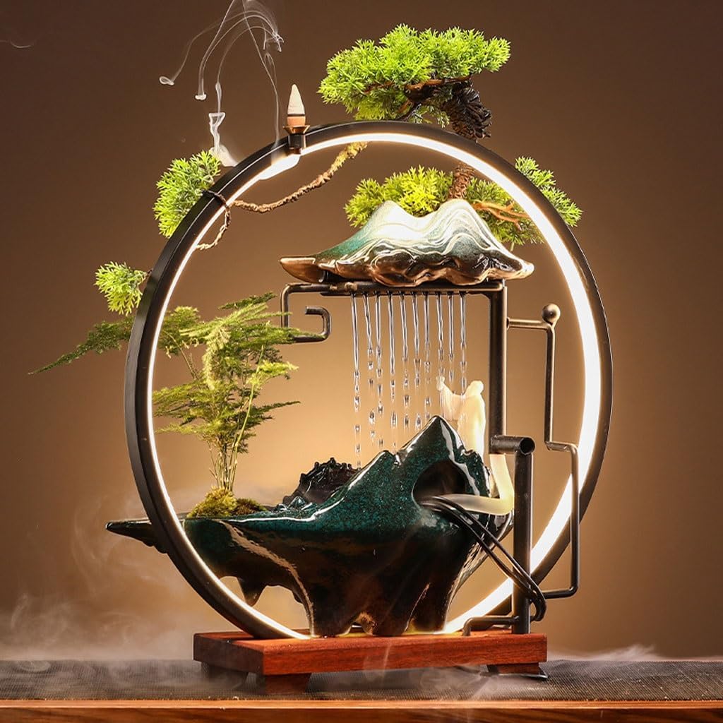 GUERNSEY Tabletop Fountain Chinese Style Home Desktop Water Home Decoration Living Room Office Study Desktop Fountain Desktop Decoration Indoor Fountain