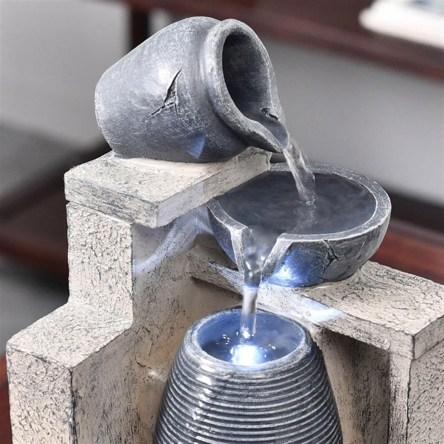 GLigeT Tabletop Fountain Tea Table Flowing Water Ornaments Circulating Water Landscape Desktop Wealth Attraction Office Light Luxury Opening Gift Giving Water Fountain Decor