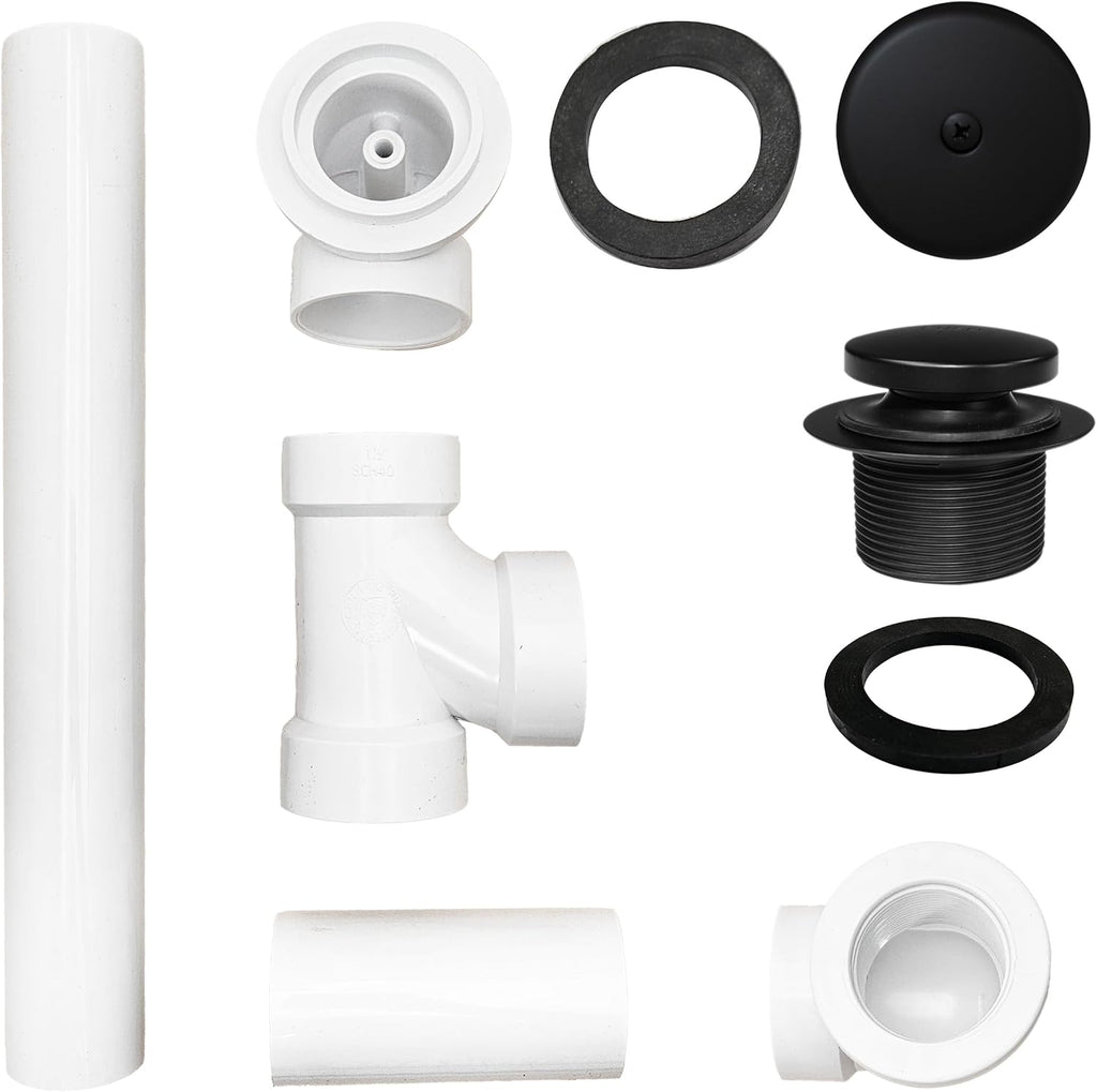 Westbrass D49321-12-62 1-1/2' x 12' Bath Waste & Overflow Assembly with One-Hole Faceplate Cover and Tip-Toe Drain Plug - SCH. 40 PVC, Matte Black (12-Pack)