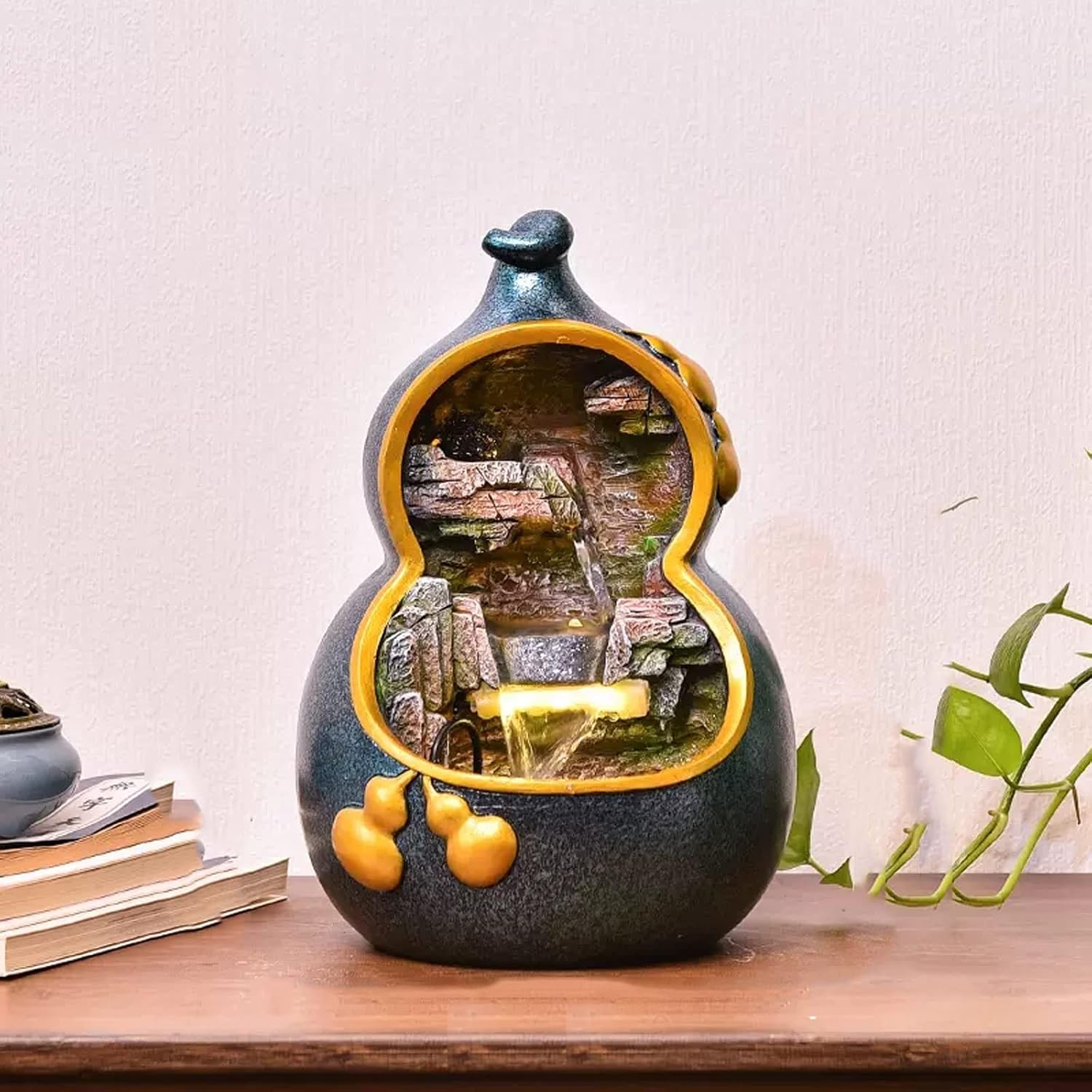 HIHELO Tabletop Fountain Indoor Resin Desktop Fountain Gourd Water Decoration Waterscape Fountain Living Room Desktop Home Desk Decoration Indoor Fountain