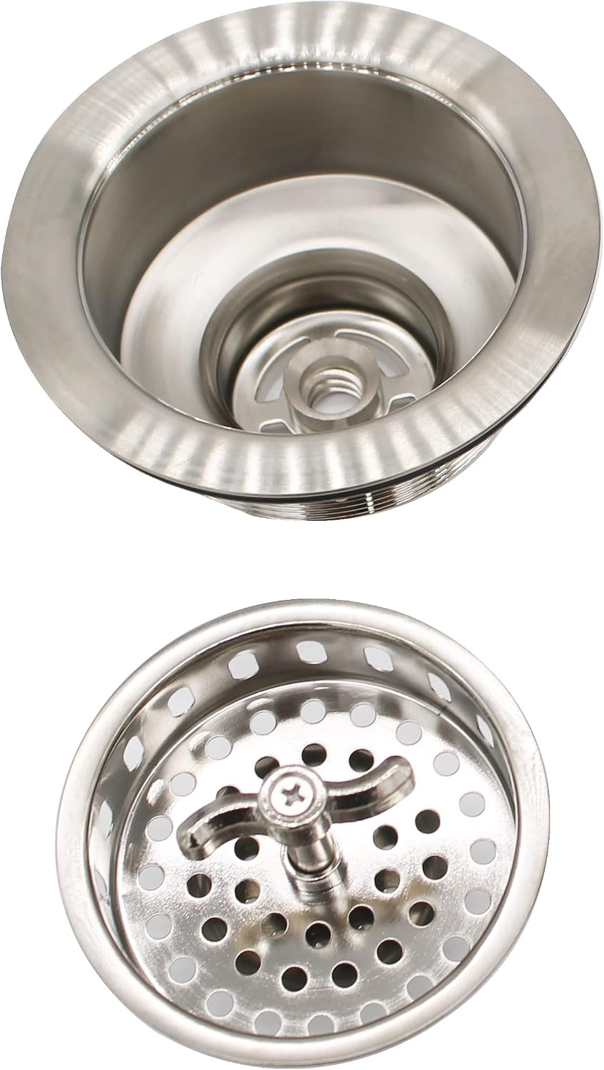 Westbrass D2155-07 Wing Nut Style Large Kitchen Basket Strainer with Waste Disposal Flange and Stopper, Satin Nickel