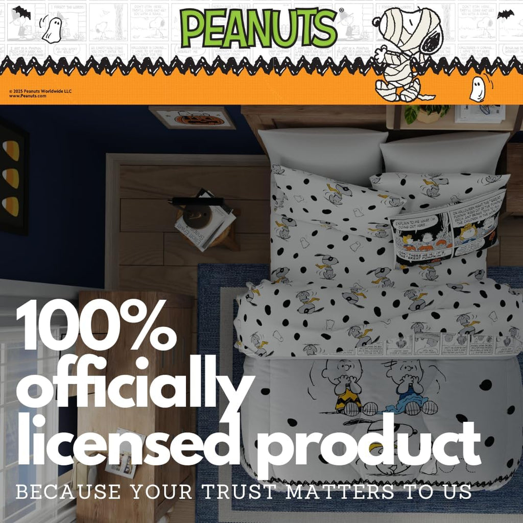 Peanuts Halloween Queen Bed Set – Super Soft & Cozy 5 Piece Reversible Comforter and Sheet Set Featuring Snoopy & Charlie Brown, (Official Peanuts® Product) by Franco