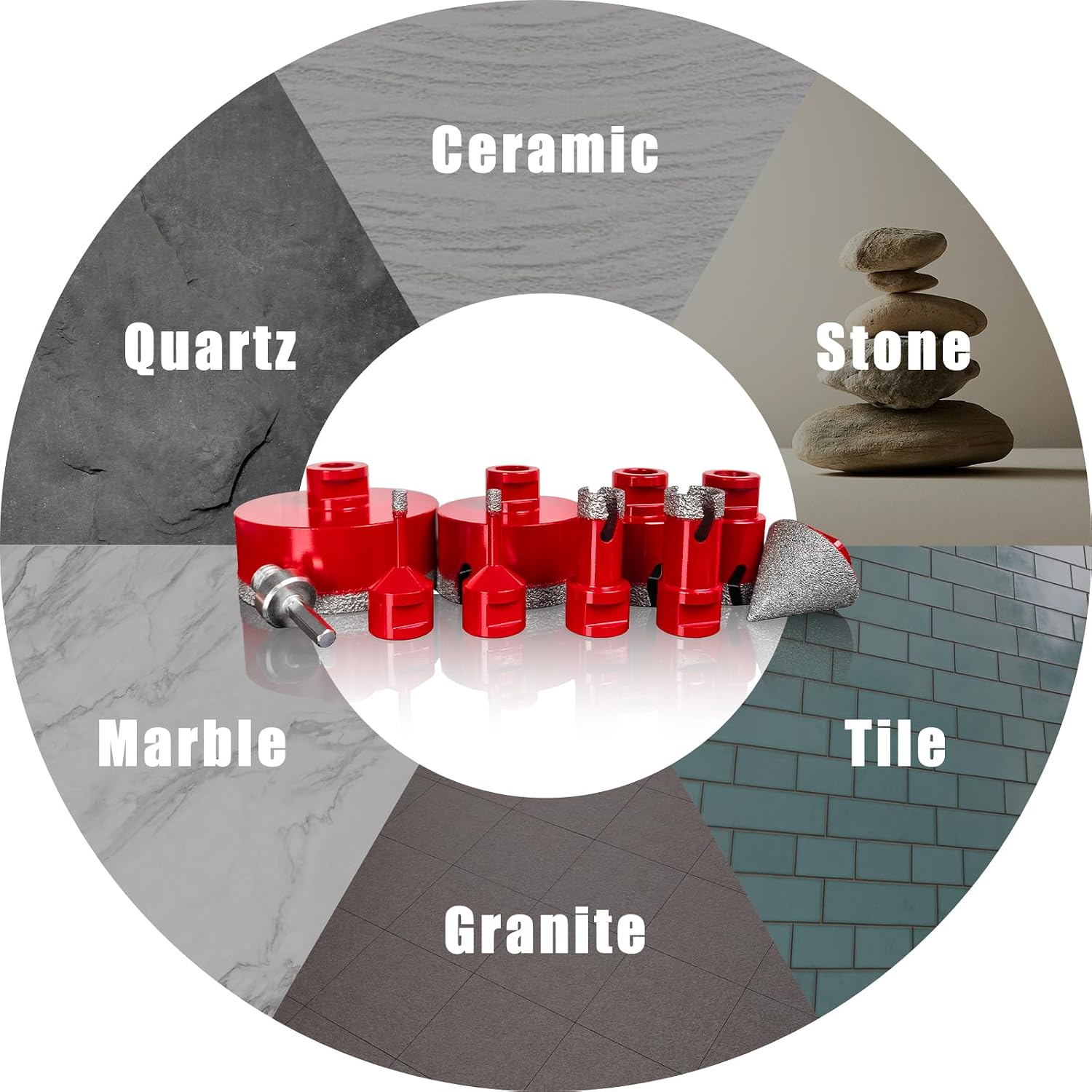 Diamond Hole Saw Kit, 10Pcs Tile Hole Saw Kit with 6/6/20/25/35/50/75/100mm Tile Drill Bits for Ceramic, Tiles, Granite, Marble and More Drilling