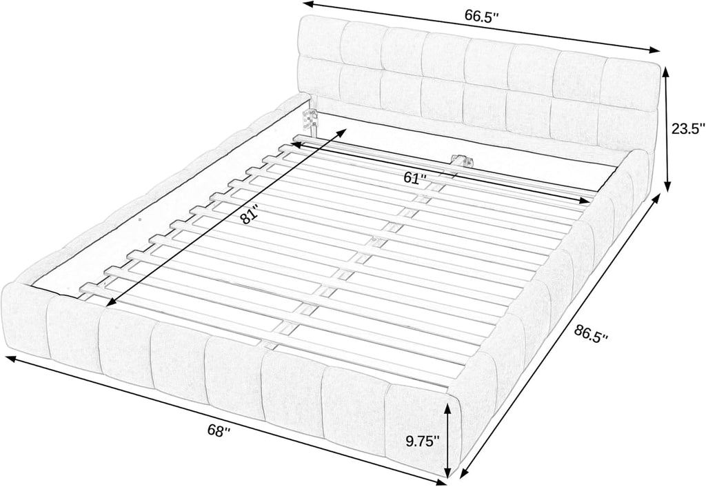 extrasleep Queen Size Soft Cloud Bed Frame, Chenille Upholstered Platform Beds with Thick Headboard, Queen Floor Bed with Solid Wood Frame, No Box Spring Needed, Easy Assembly, Green