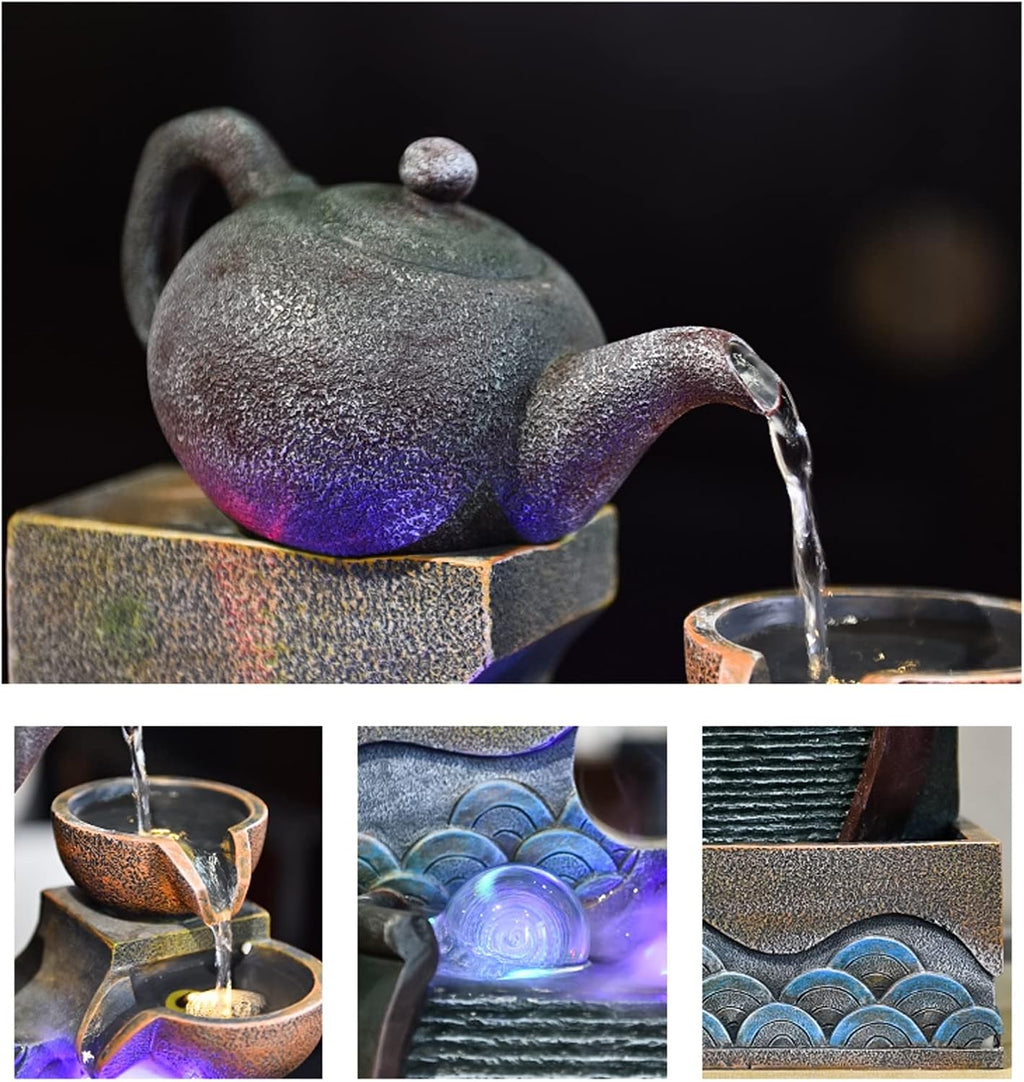 HIHELO Desktop Fountain Tabletop Fountain Resin Waterfall Tabletop Fountain Decoration Indoor Meditation Waterfall with Submersible Pump Water Fountain Outdoor