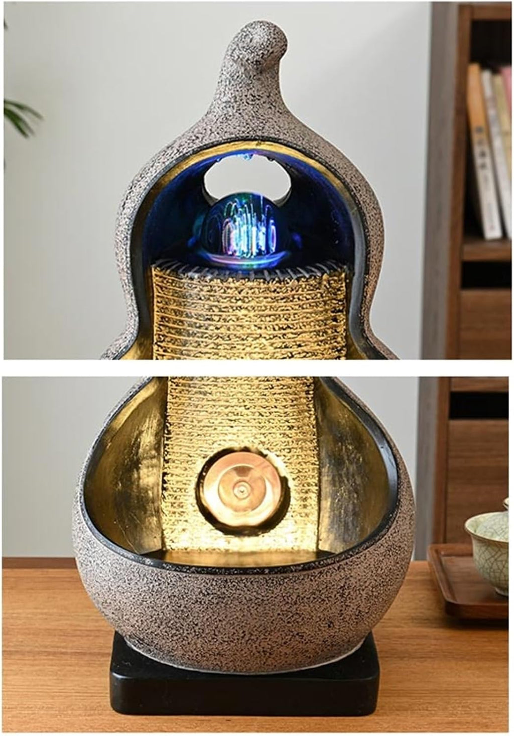Tabletop Resin Tabletop Fountain Circulating Waterscape Decoration for Home and Office Decor(Brown)