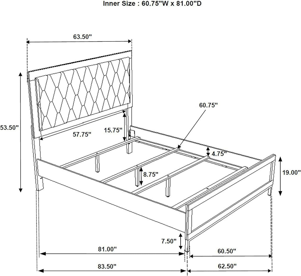 Coaster Home Furnishings Sonora Contemporary 4-Piece Bedroom Set Leatherette Upholstered Queen Size Panel Bed Frame 54-inch Headboard White 224861Q-S4
