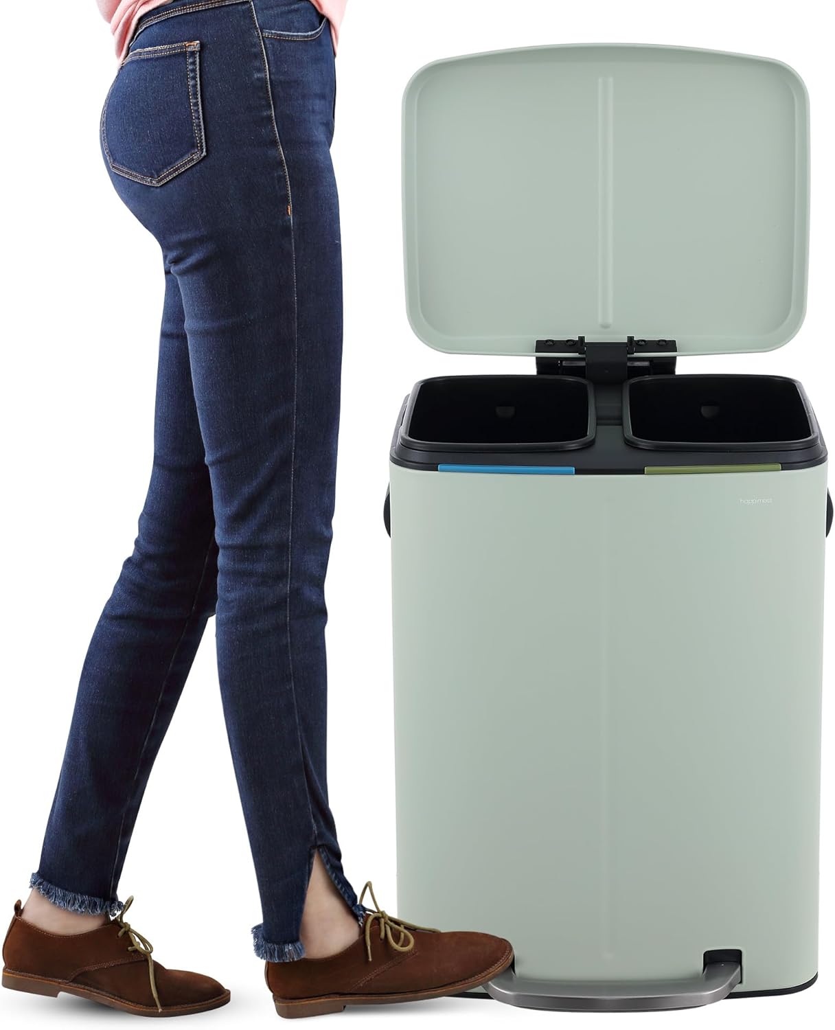 happimess HPM1005E Marco Rectangular 10.6-Gallon Double Bucket Trash Can with Soft-Close Lid, Pistachio Gelato, Fingerprint Resistant, Modern, Minimalistic for Home, Kitchen, Office, Bedroom, Bathroom