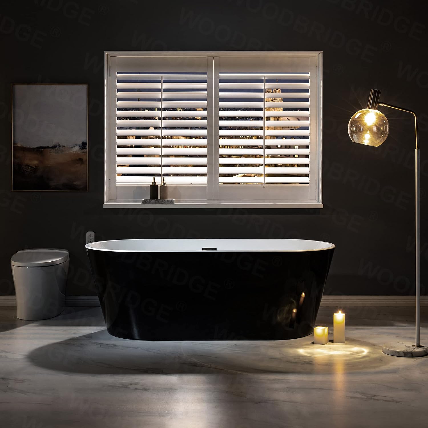 WOODBRIDGE 67' Acrylic Freestanding Bathtub Contemporary Soaking Black Tub with Matte Black Overflow and Drain,Black,B1813MB