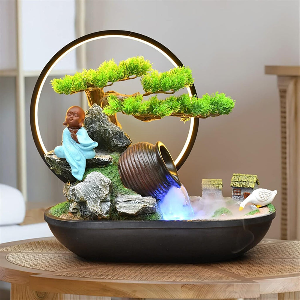 Tabletop Fountain Tabletop Fountains and Waterfalls Resin Tabletop Fountain with Light Indoor Office Rockery and Water Fountain Feng Shui Wheel Lucky Decoration Desktop Fountains