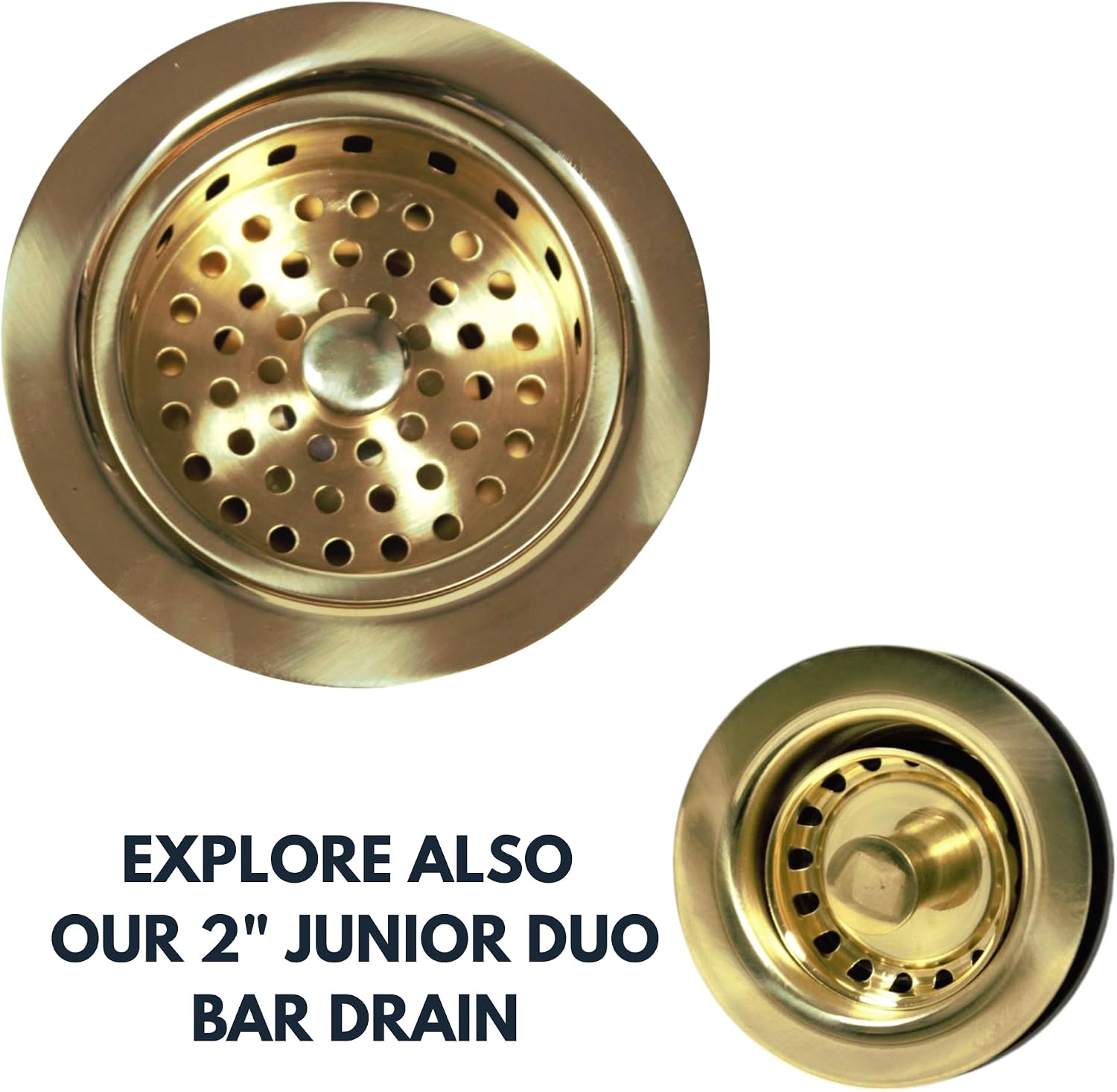 Nantucket Sinks Kitchen Sink Drain Kit – 3-1/2 Brass Sink Drain Assembly, Gold Color, Unlacquered for Patina, Solid, with Basket Strainer