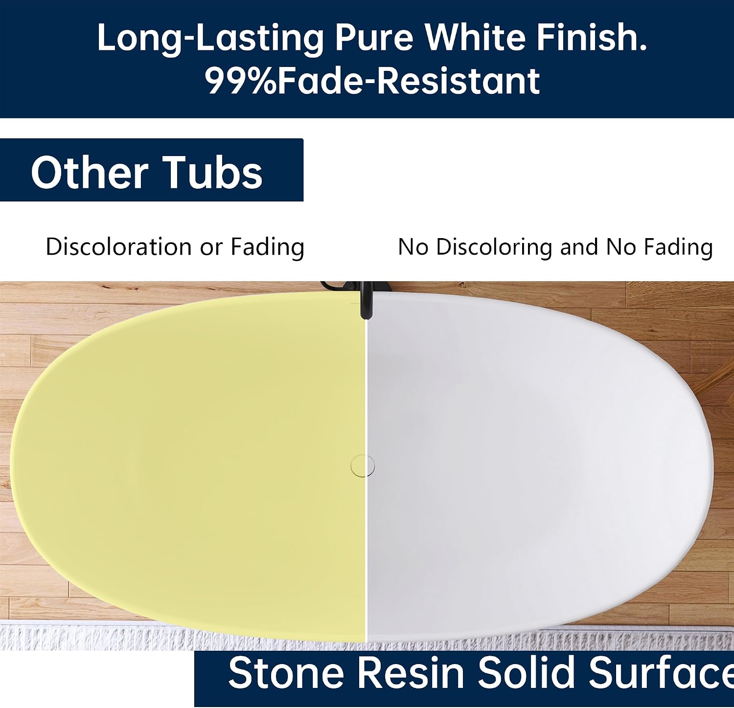 65'' Freestanding Stone Resin Bathtub, Solid Surface Free Standing Tub, Contemporary Design Soaking Tub, Stand Alone Tubs with Pop-up Drain and Overflow, Matte White