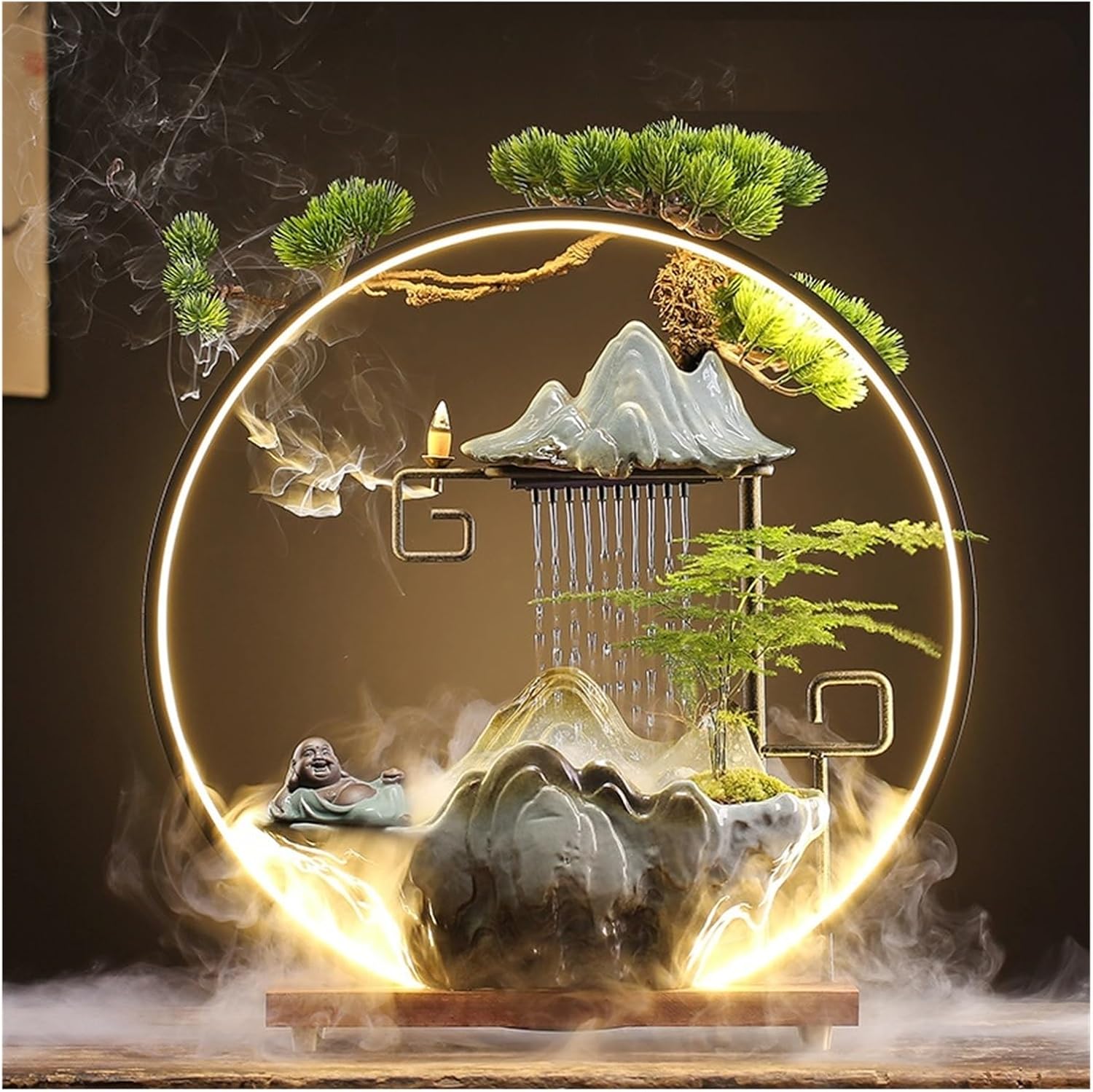 GUERNSEY Tabletop Fountain Chinese Creative Circulating Water Fountain Fortune-attracting Ornaments Living Room Office Desktop Atomizing Humidifier Indoor Fountain(G)