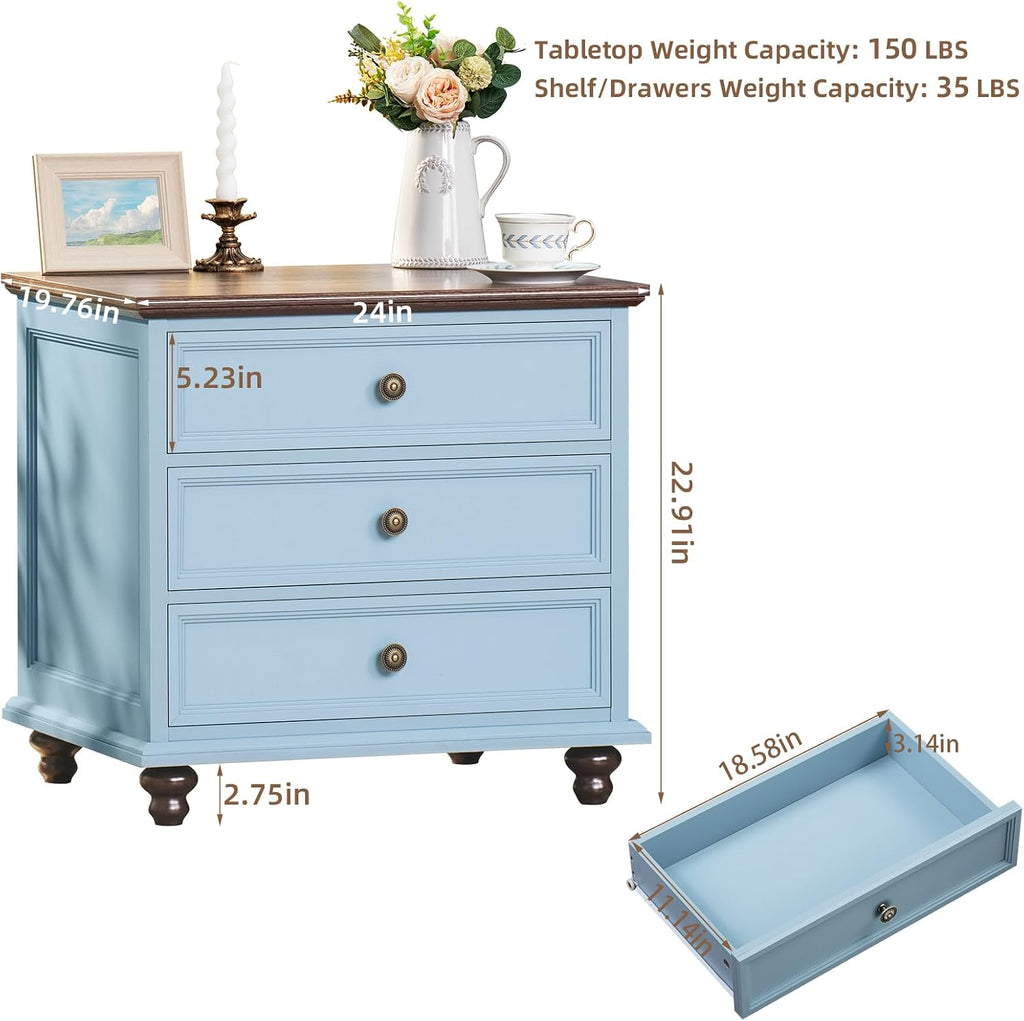 Joaxswe Farmhouse Dresser and Nightstand Sets 3 Piece, Nightstands Set of 2 and 7 Drawers Dressers for Bedroom, 54' Wide Dresser and 24' Inch Night Stand Set for Bedroom, Living Room, Hallway