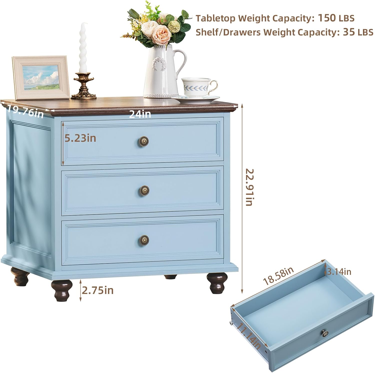 Joaxswe Farmhouse Dresser and Nightstand Sets 3 Piece, Nightstands Set of 2 and 7 Drawers Dressers for Bedroom, 54' Wide Dresser and 24' Inch Night Stand Set for Bedroom, Living Room, Hallway