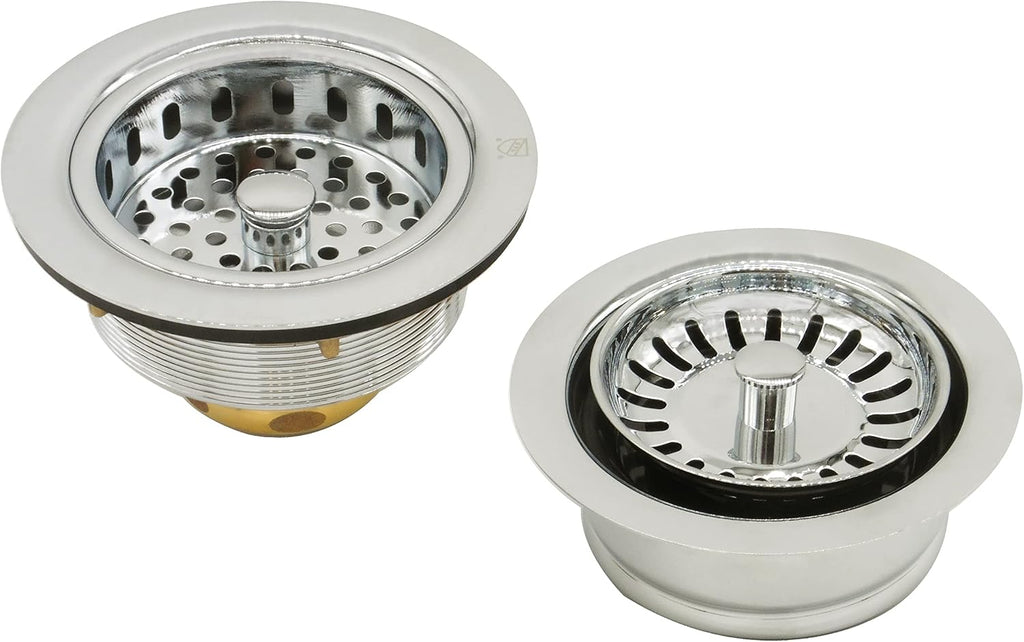 Westbrass CO2165S-05 COMBO PACK 3-1/2' Post Style Large Kitchen Sink Basket Strainer and Waste DisposalDrain Flange with Basket Strainer, Polished Nickel