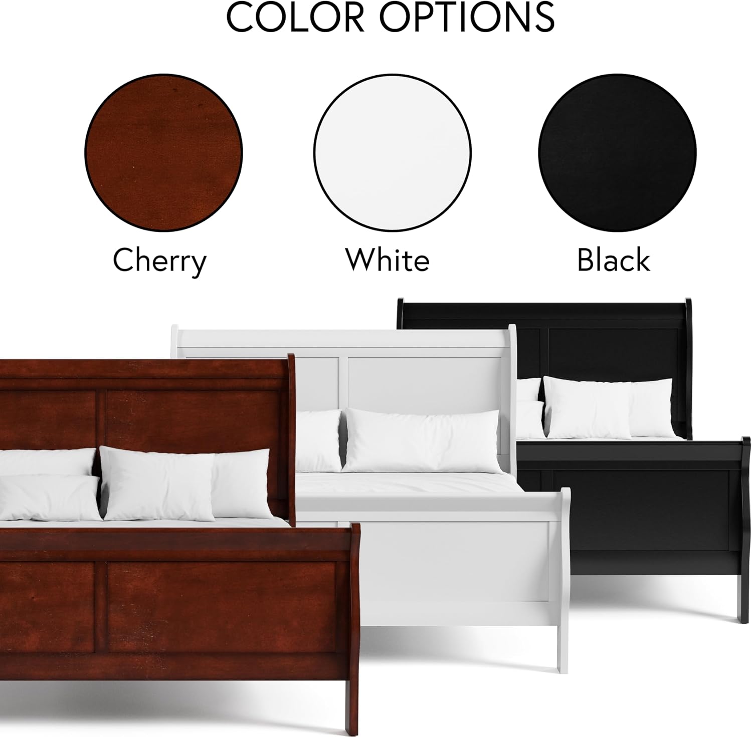 Furniture of America Arabella Traditional Wood Queen Bed Frame with Headboard and Footboard, Elegant Sleigh Design Bedframe for Bedroom, Guest Room, Easy Assembly, Box Spring Required, White