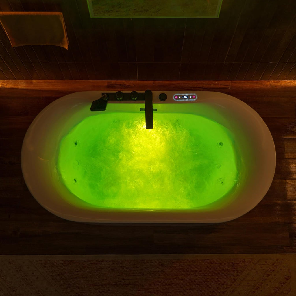 WOODBRIDGE 59' x 31-1/2' Whirlpool and Air Bath Heated Soaking Combination Tub with Adjustable Speed Air Blower, Tub Filler, and LED control panel, Matte Black Finish Trim and Drain Kit, BM100+F0051MB