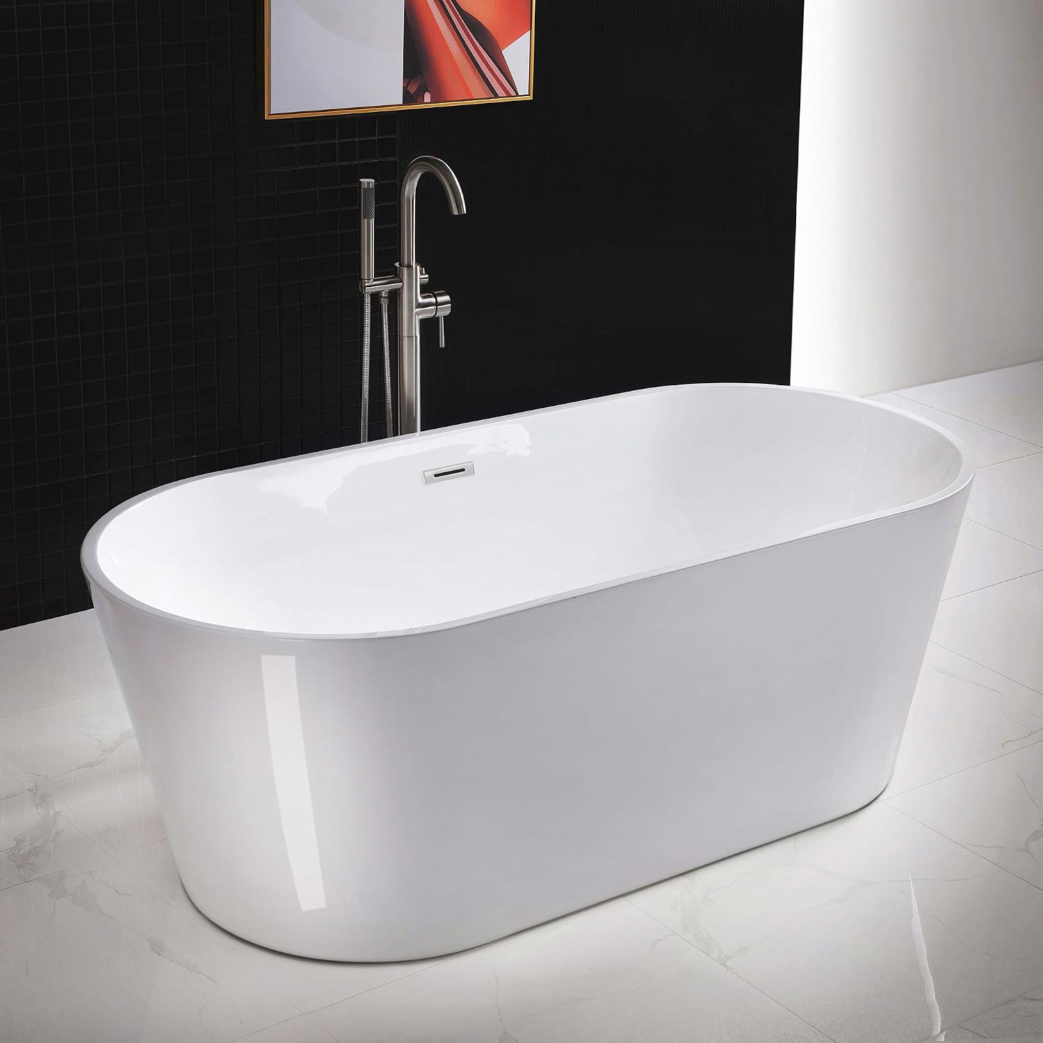 WOODBRIDGE 67'Freestanding White Acylic Soaking Bathtub with Brushed Nickel Drain and Overflow,BTA1513 -B/N-Drain &O