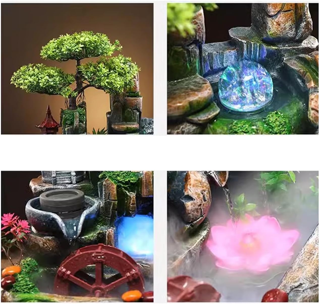 GRFIT Indoor Fountain Atomized Bonsai Rocket, Running Water Fountain, Small Table Ornaments, Crystal Ball Gifts, Ceramic Landscape Ornaments Tabletop Fountain